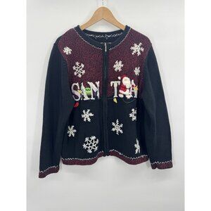 Vintage Y2K Womens XLarge Cardigan Zip Ugly Christmas Santa Embroidered Grandma
